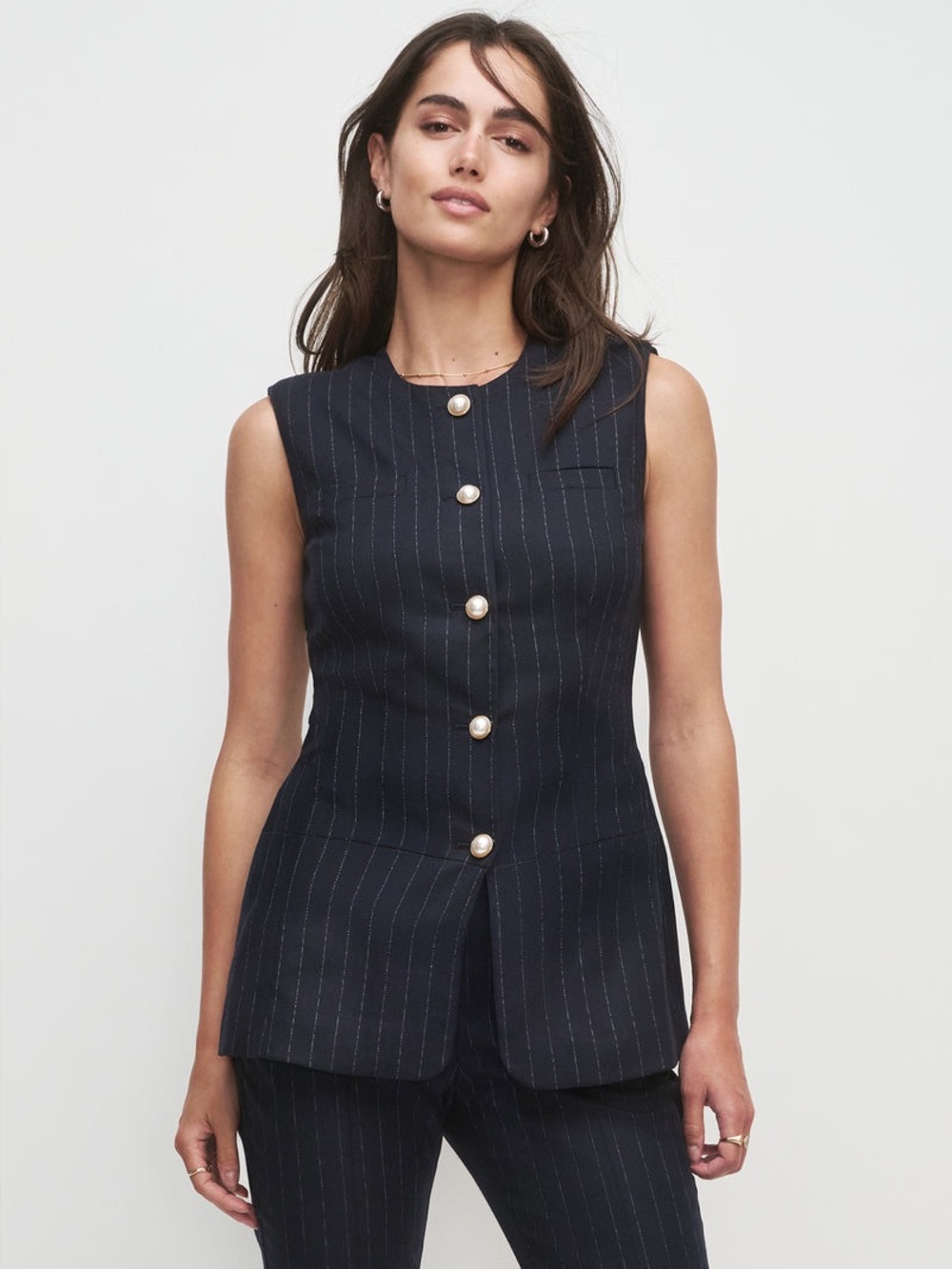 Favorite Daughter The Clocking In Top in Navy Pinstripe XS